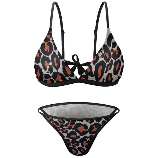 Vampire Art Retro 2-Piece Glam Bikini Swimsuit - Grunge Grey and Brown Leopard