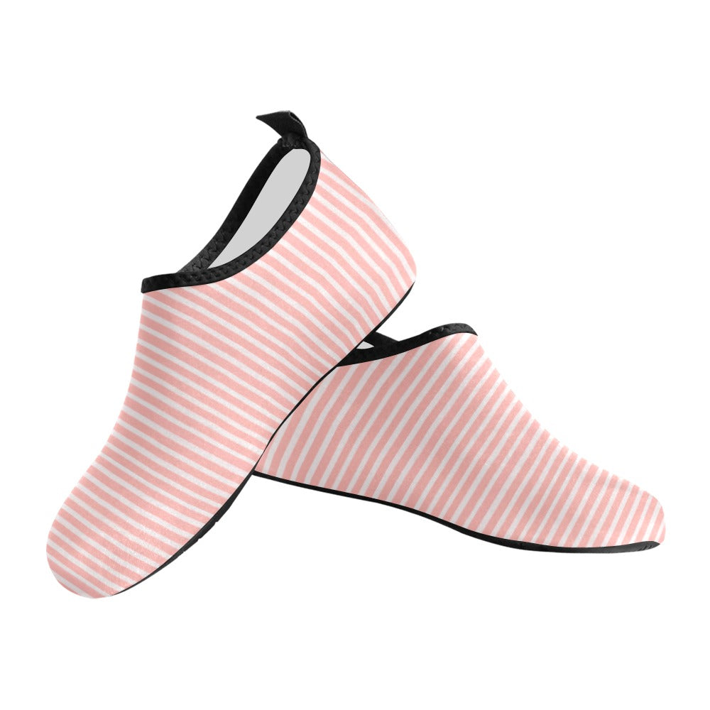 Vampire Art Retro Kid's Barefoot Aqua Shoes - White and Pink Stripy