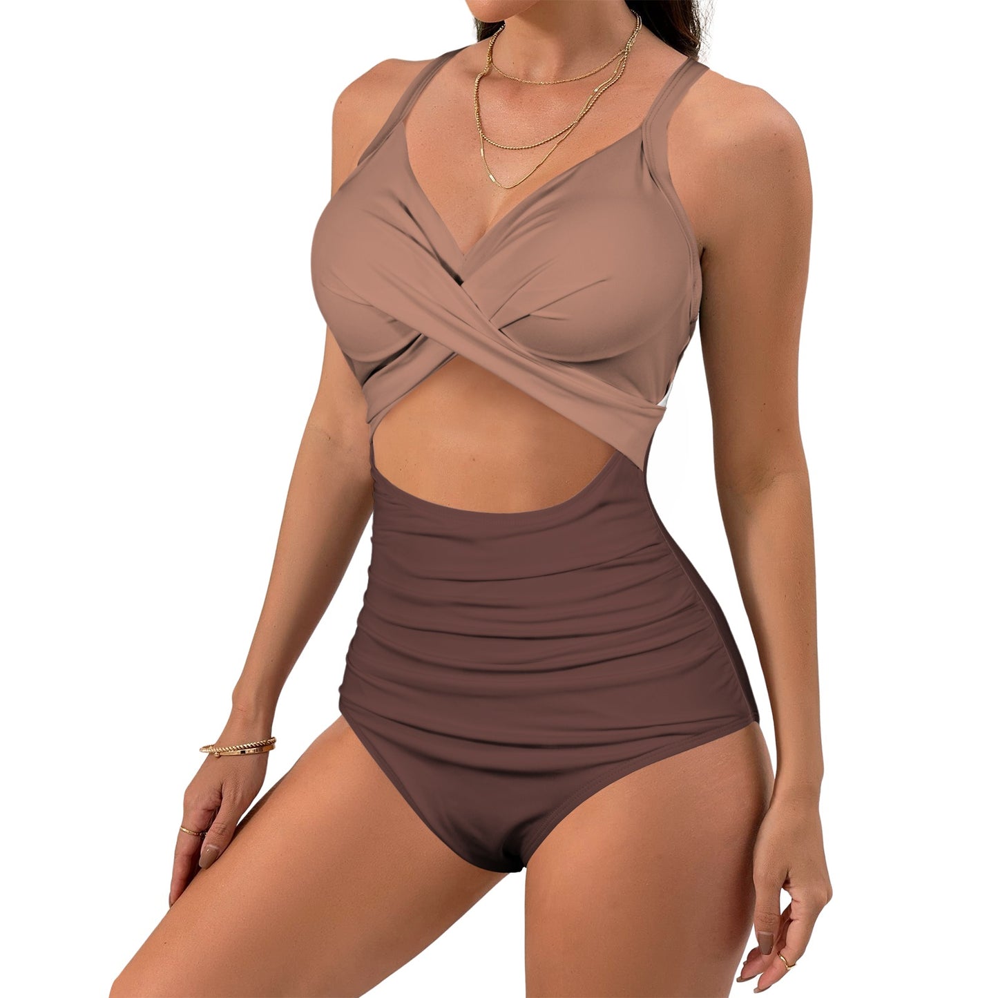 Vampire Art Chic Twist Front Tie Back Swimsuit - Brown