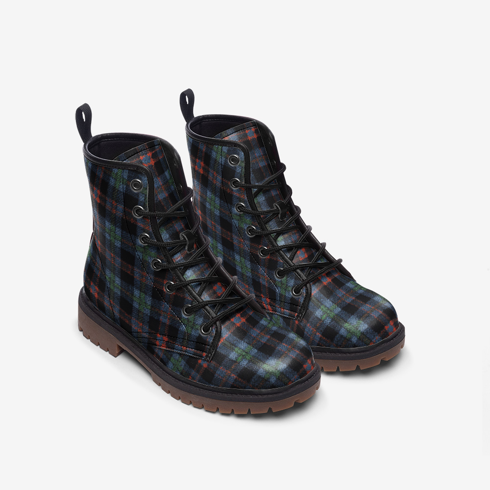 Vampire Art Tartan Grunge Unisex Vegan Leather Combat Boots - Somerled - US size