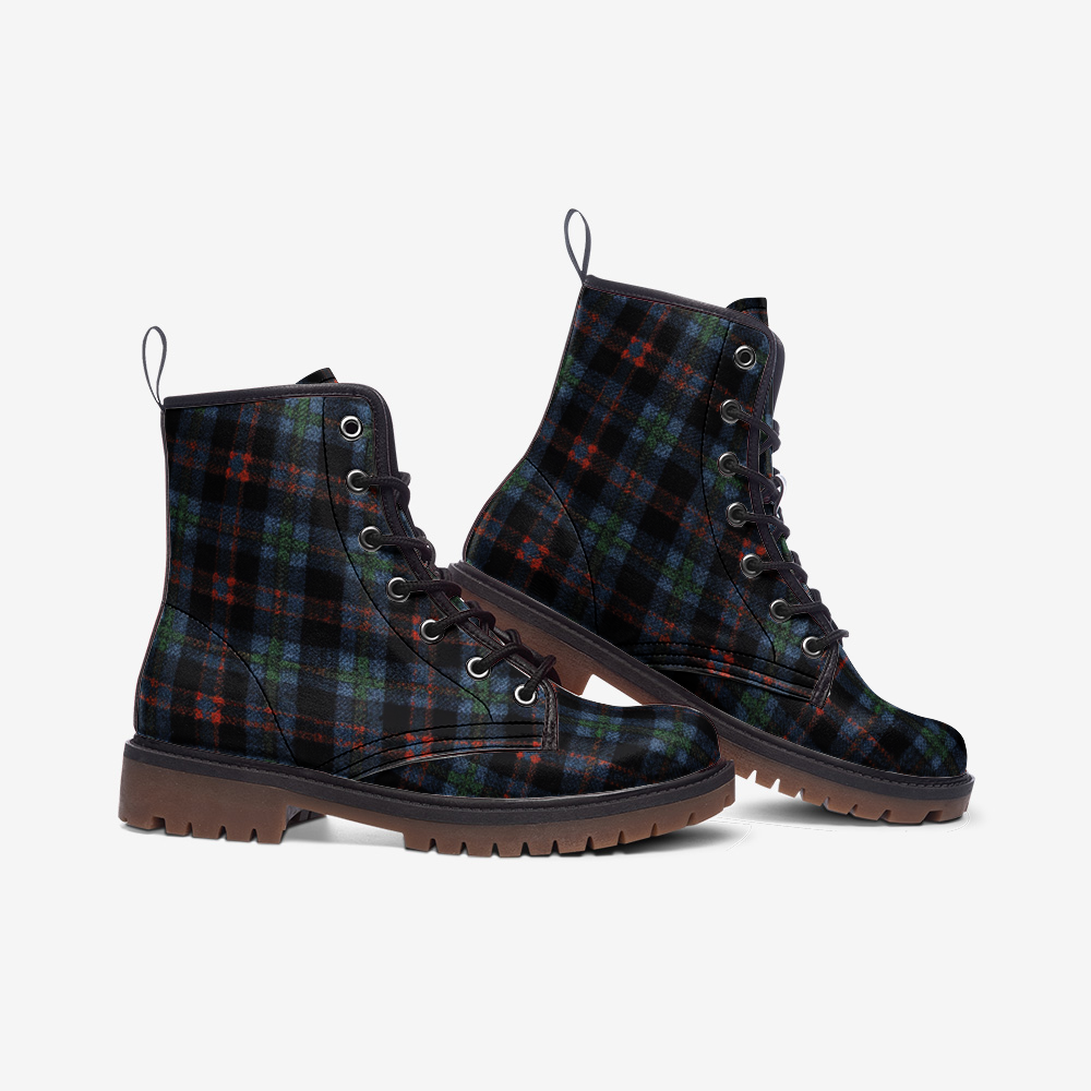 Vampire Art Tartan Grunge Unisex Vegan Leather Combat Boots - Somerled - US size