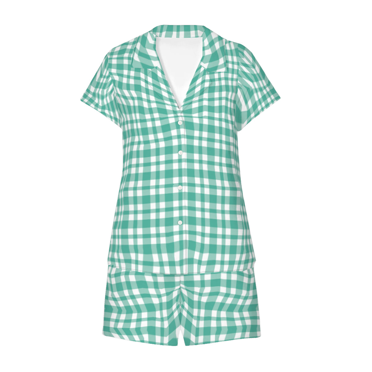 Vampire Art Classic Retro Gingham Chequered Women's Short-Sleeved Pyjama Set - Aqua Green