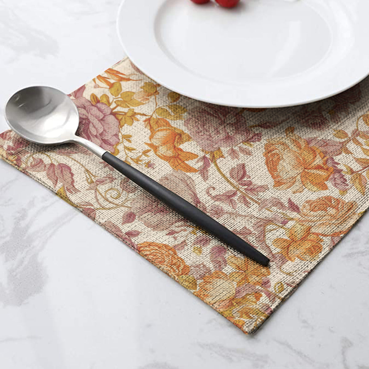 Vampire Art Retro Linen Placemats - Delicate Florals in Orange and Lilac