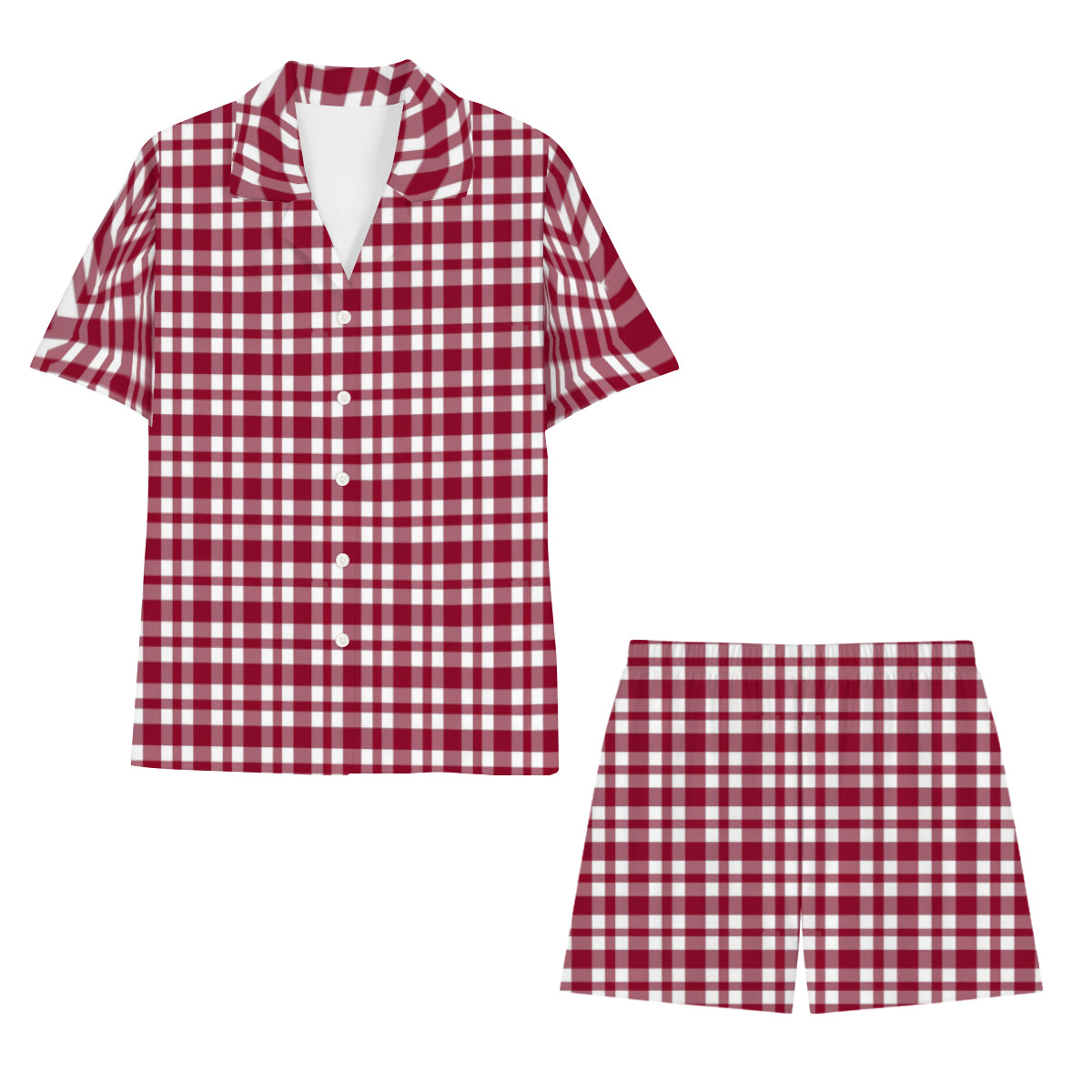 Vampire Art Classic Retro Gingham Chequered Women's Short-Sleeved Pyjama Set - Red