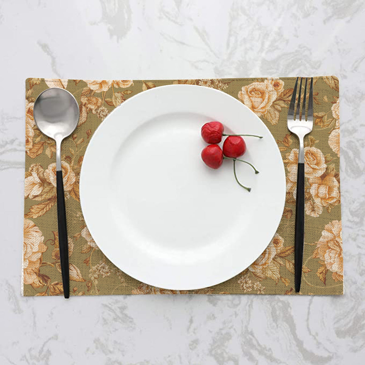 Vampire Art Retro Linen Placemats - Vintage Brown Floral