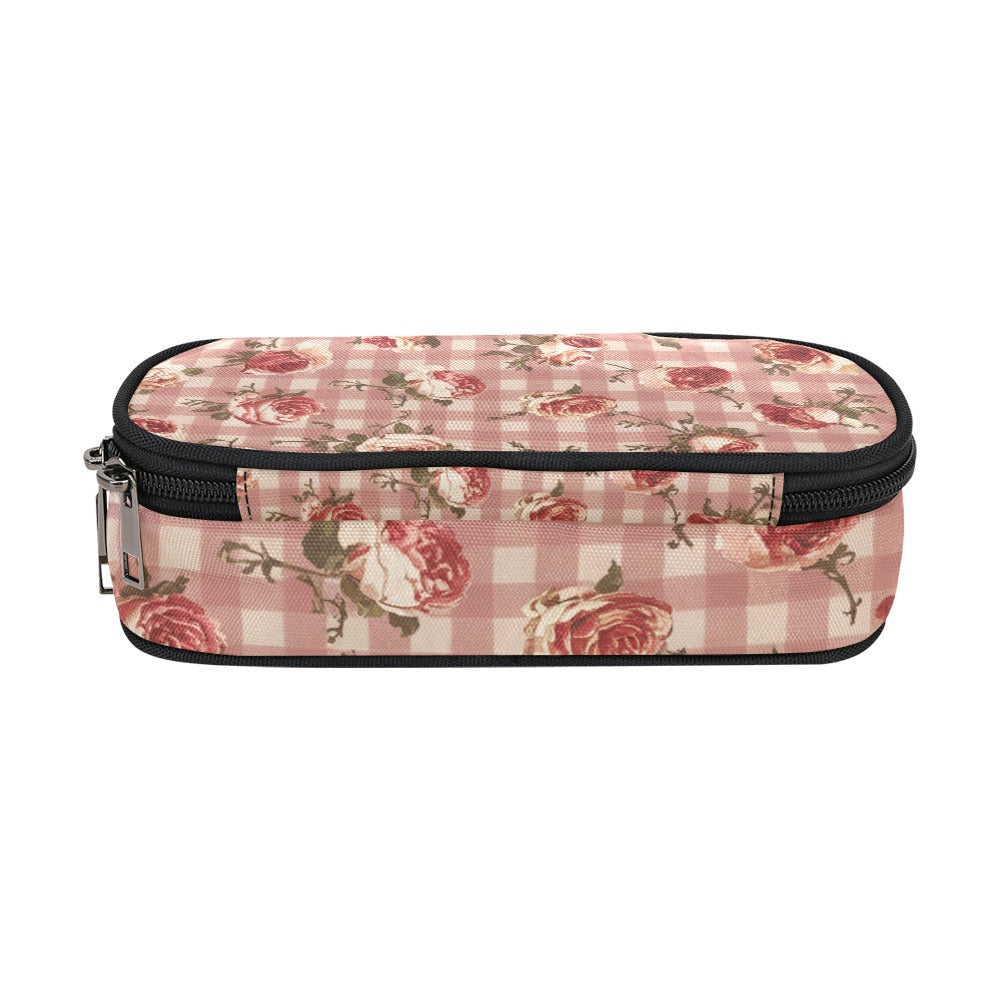 Vampire Art Studio Caddy: Deluxe Pencil Pouch- Cottagecore Red Gingham with Roses