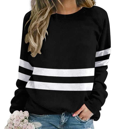 Vampire Art Retro Sixties Black with White Stripes Raglan Round Neck Sweater