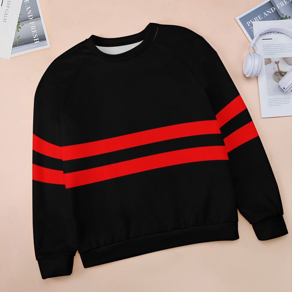 Vampire Art Retro Sixties Black with Red Stripes Raglan Round Neck Sweater