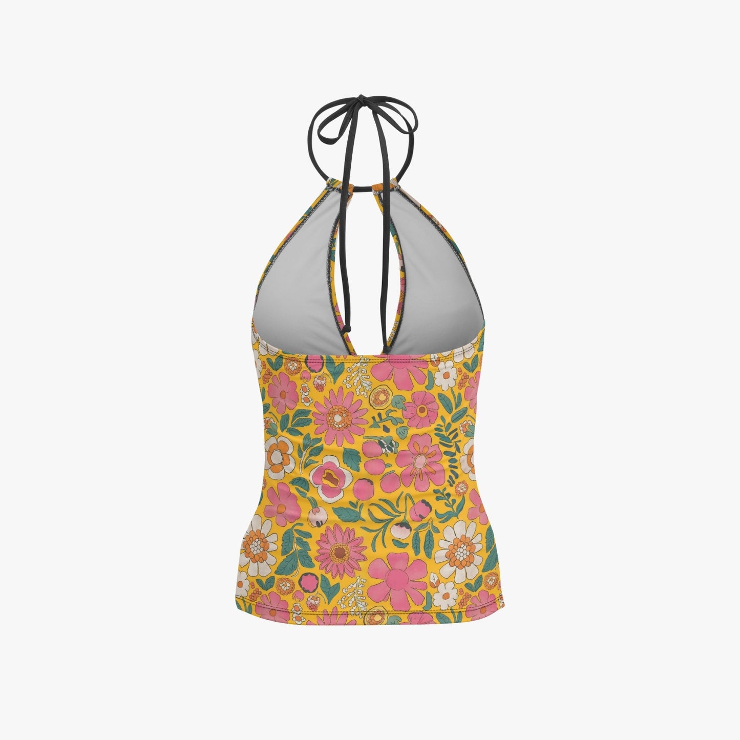 Vampire Art Retro Halter Two-Piece Tankini Swimsuit - Sixties Hippie Boho Florals in Yellow