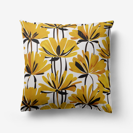 Vampire Art Retro Premium Hypoallergenic Throw Pillow - 3 sizes / optional insert - Sixties Yellow and Brown Flowers