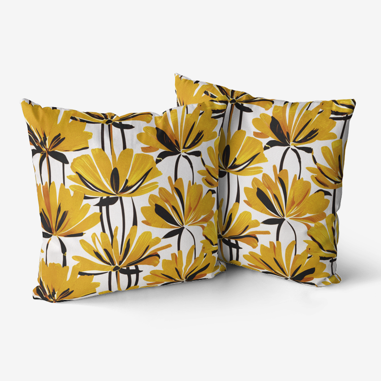 Vampire Art Retro Premium Hypoallergenic Throw Pillow - 3 sizes / optional insert - Sixties Yellow and Brown Flowers