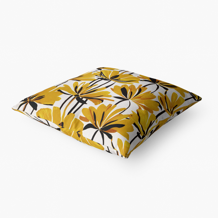 Vampire Art Retro Premium Hypoallergenic Throw Pillow - 3 sizes / optional insert - Sixties Yellow and Brown Flowers