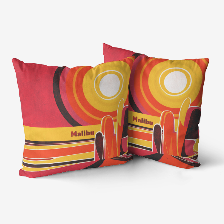 Vampire Art Retro Premium Hypoallergenic Throw Pillow - 3 sizes / optional insert - Sixties Sunset in Malibu 4