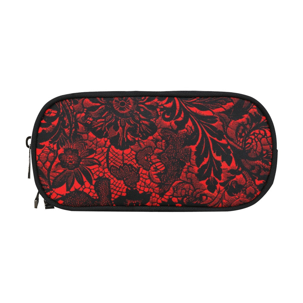 Vampire Art Studio Caddy: Deluxe Pencil Pouch - Red Devil Victorian Lace Print