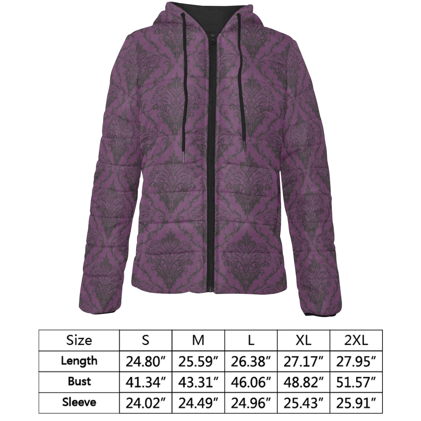 Vampire Art Urban Gothic Women's Padded Hooded Jacket - Purple Victorian Lace