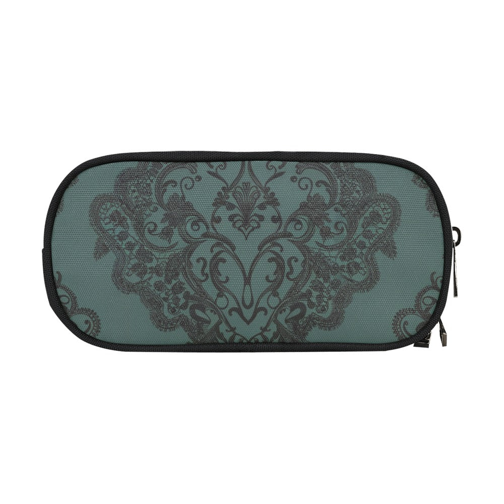 Vampire Art Studio Caddy: Deluxe Pencil Pouch - Goth Lace Print in Teal