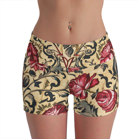 Vampire Art Retro Yoga Cycling Sports Shorts - Victorian Roses