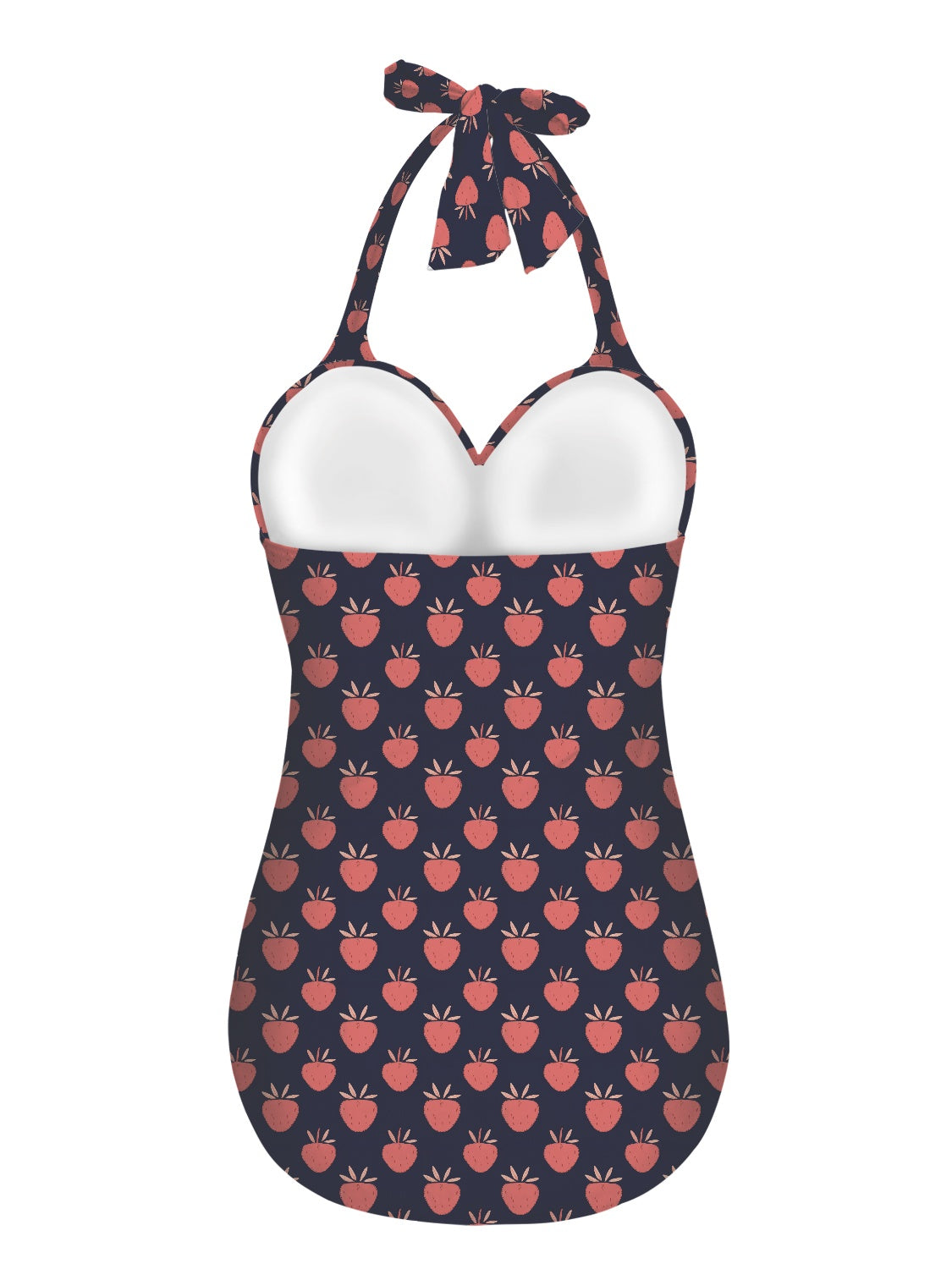 Vampire Art Vintage Chic Halter Neck One-Piece Swimsuit - Strawberries in Dark Navy