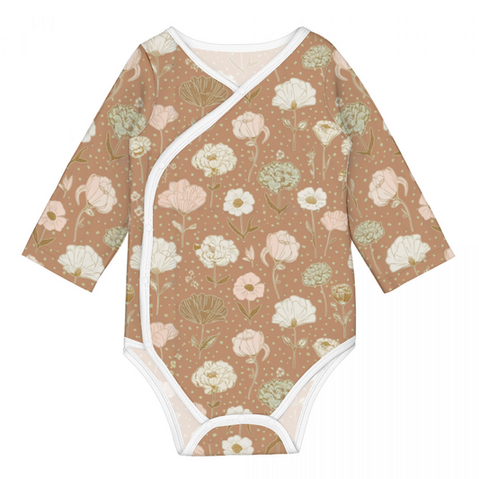 Vampire Art Retro Baby Cotton One-Piece - Delicate Florals in Brown