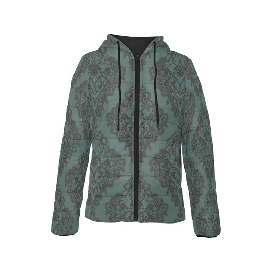 Vampire Art Urban Gothic Women's Padded Hooded Jacket - Green Lace