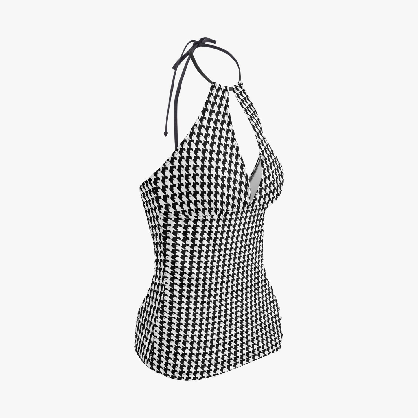 Vampire Art Retro Halter Two-Piece Tankini Swimsuit - Classic Black and White Houdstooth