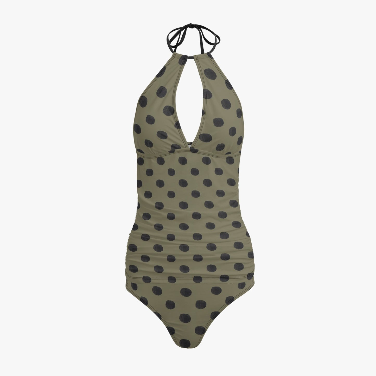 Vampire Art Retro Halter Two-Piece Tankini Swimsuit - Olive Green Polka Dot