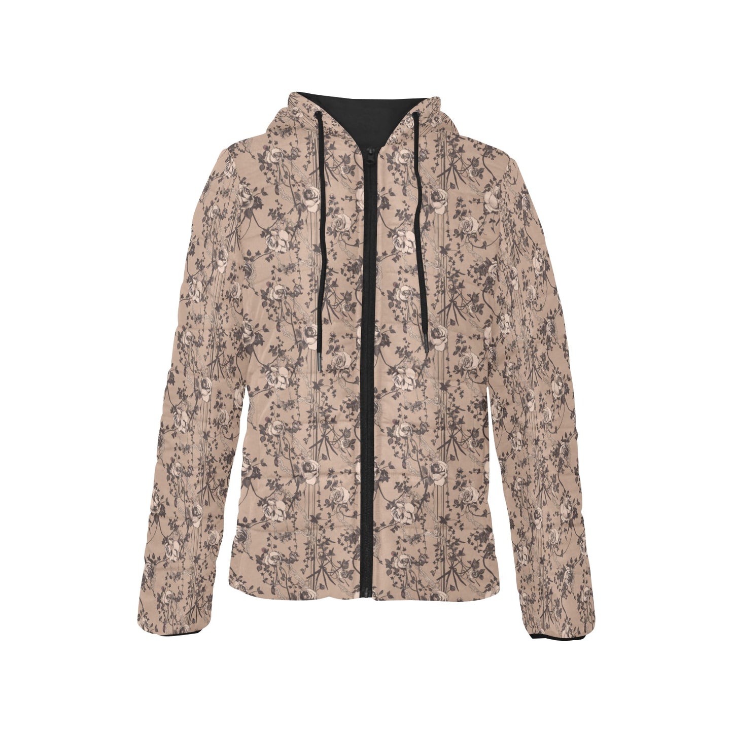 Vampire Art Urban Gothic Women's Padded Hooded Jacket - Floral Beige