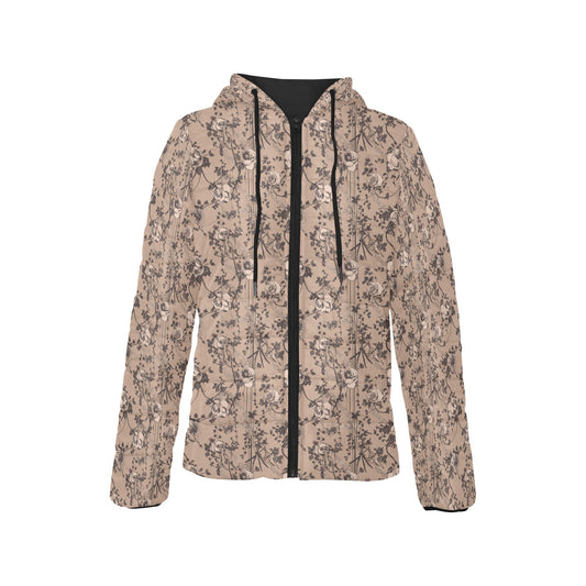 Vampire Art Urban Gothic Women's Padded Hooded Jacket - Floral Beige