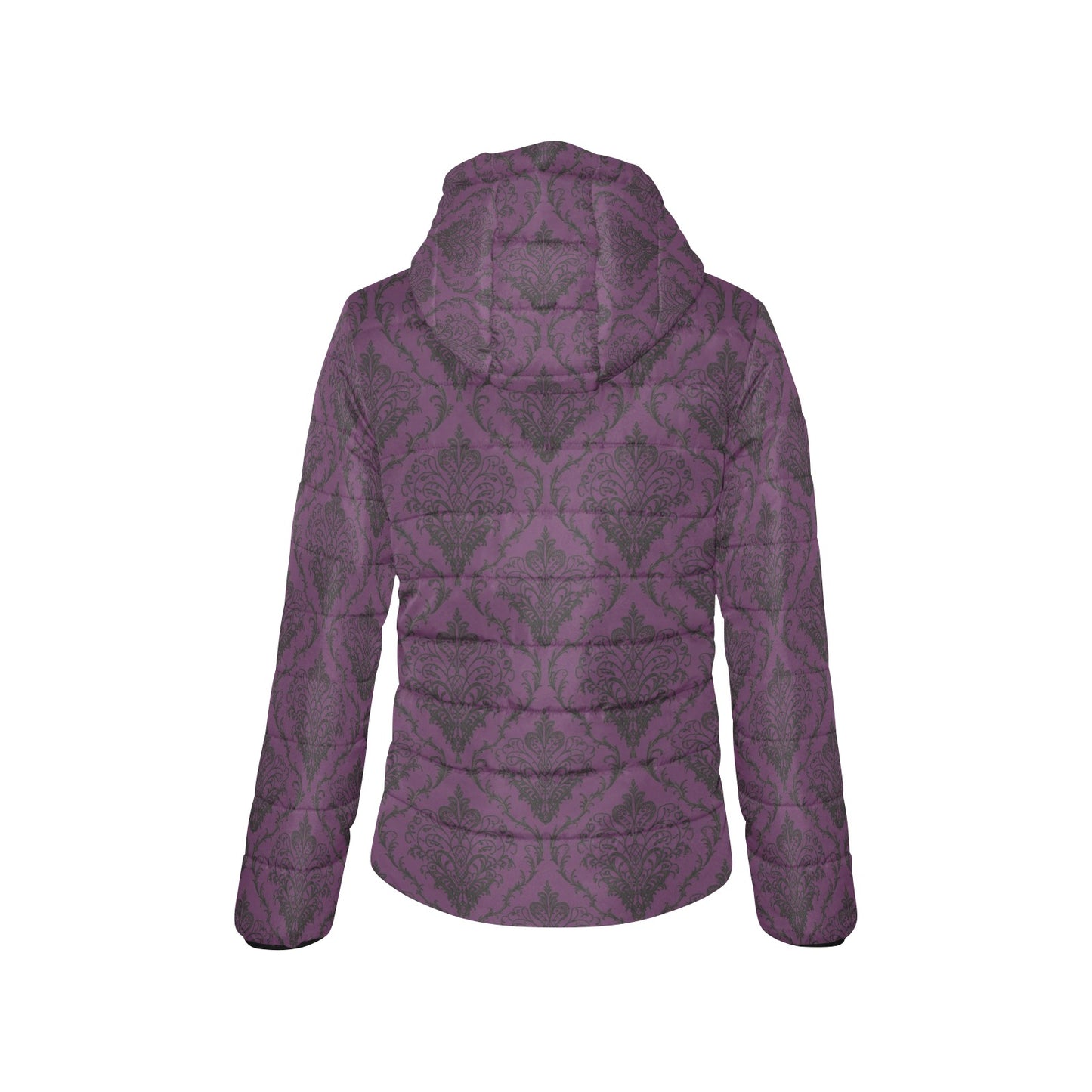 Vampire Art Urban Gothic Women's Padded Hooded Jacket - Purple Victorian Lace