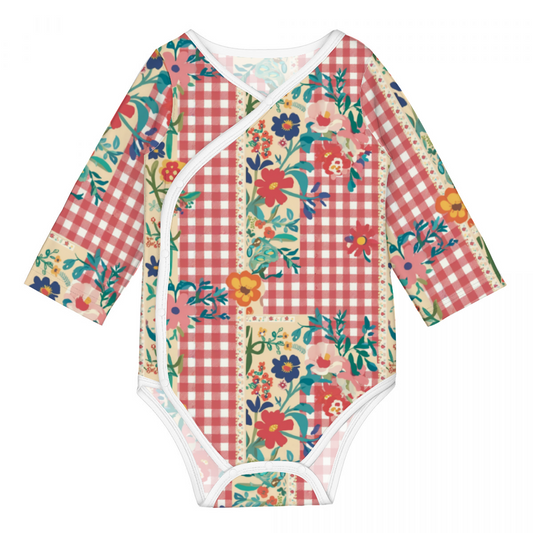 Vampire Art Retro Baby Cotton One-Piece - Red Floral Gingham