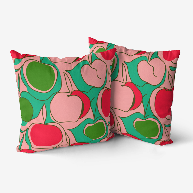 Vampire Art Retro Premium Hypoallergenic Throw Pillow - 3 sizes / optional insert - Apples with Pink