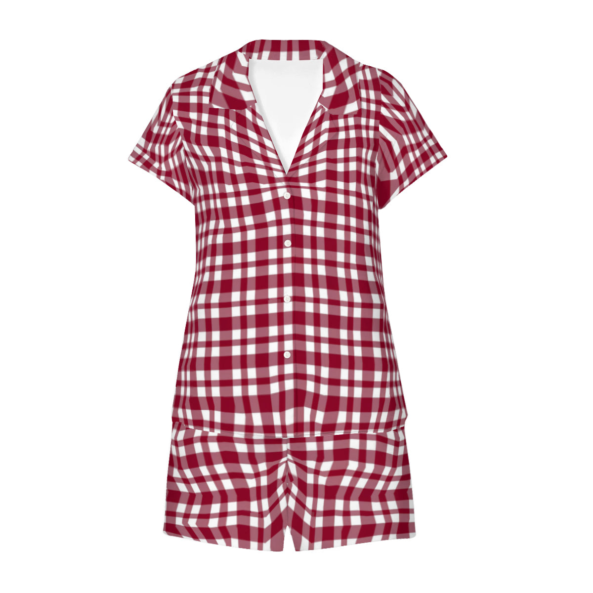 Vampire Art Classic Retro Gingham Chequered Women's Short-Sleeved Pyjama Set - Red