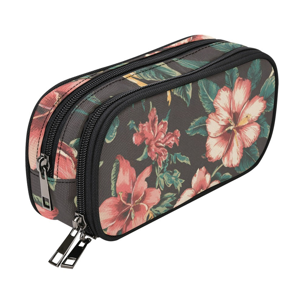 Vampire Art Studio Caddy: Deluxe Pencil Pouch - Retro Surf Flowers in Black