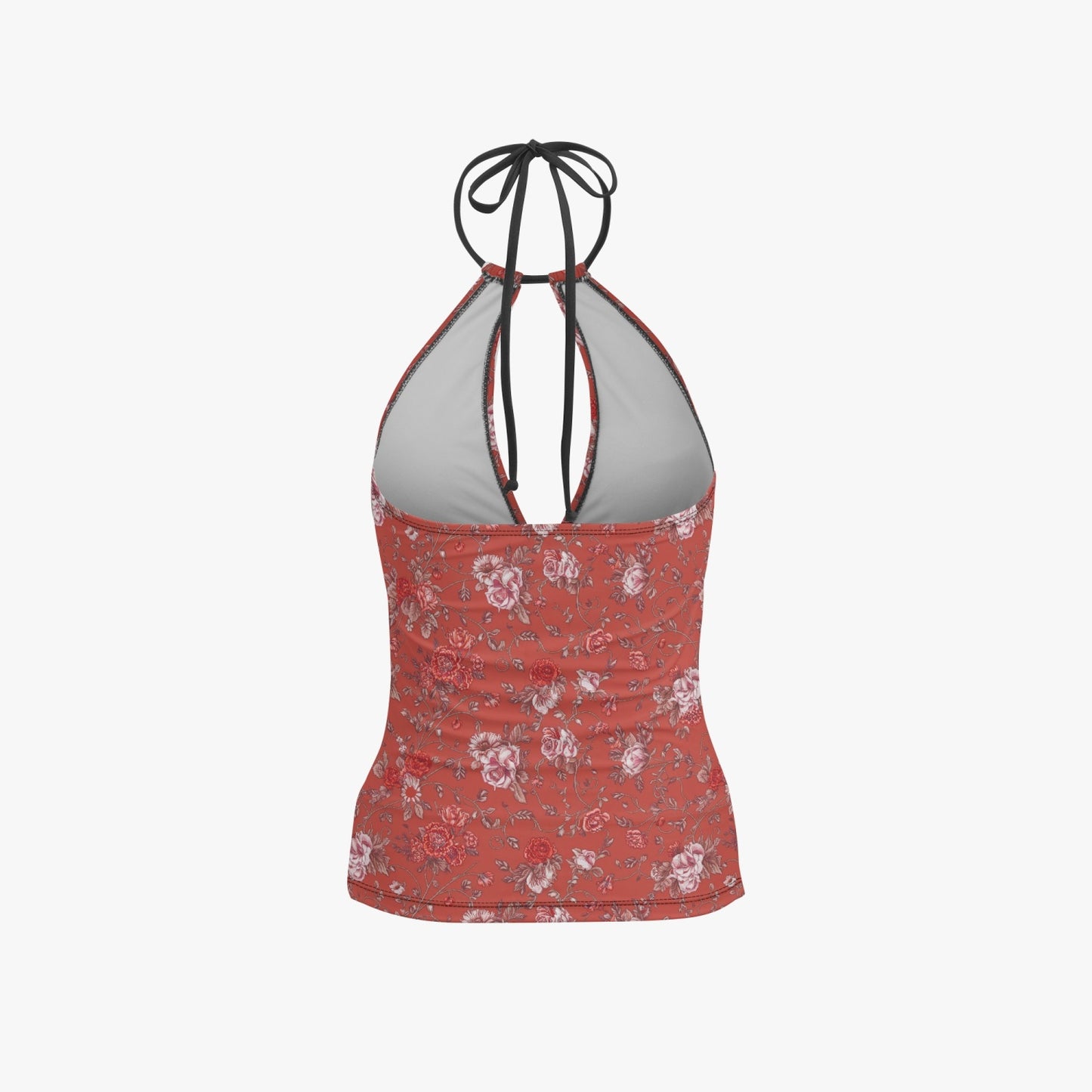 Vampire Art Retro Halter Two-Piece Tankini Swimsuit - Vintage Florals in Red