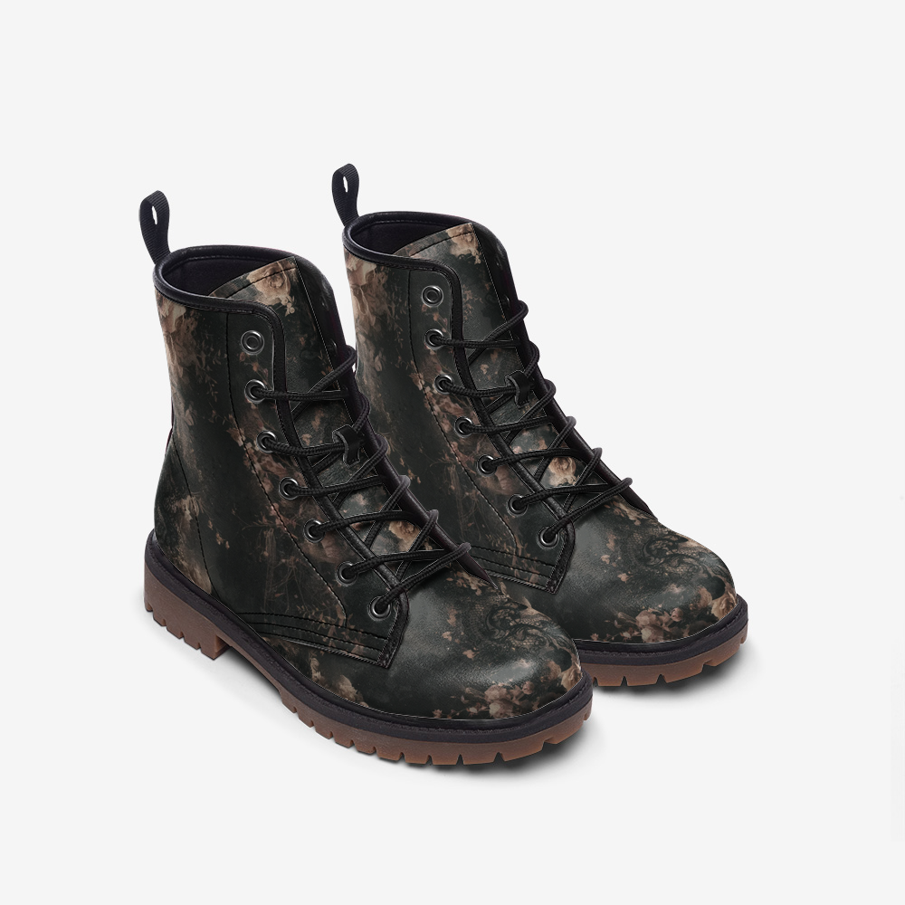 Vampire Art Dark Dream Unisex Vegan Leather Combat Boots - Grunge Lace and Roses - US Sizes