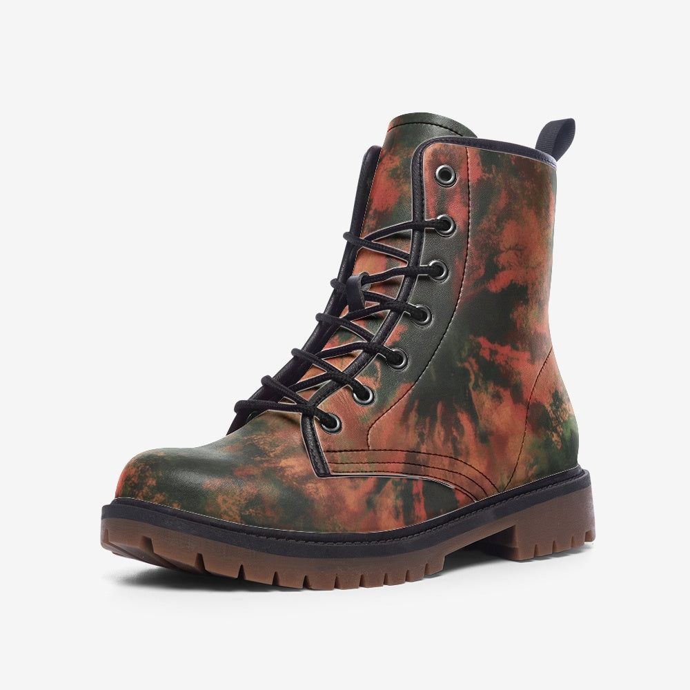 Vampire Art Tie-Dye Hippie Boho Festival Vegan Leather Unisex Combat Boots - Hellfire - US sizes