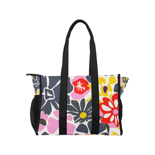 Vampire Art Retro Large Multi-pocket Beach Bag - Bold Sixties Florals with Marine Blue