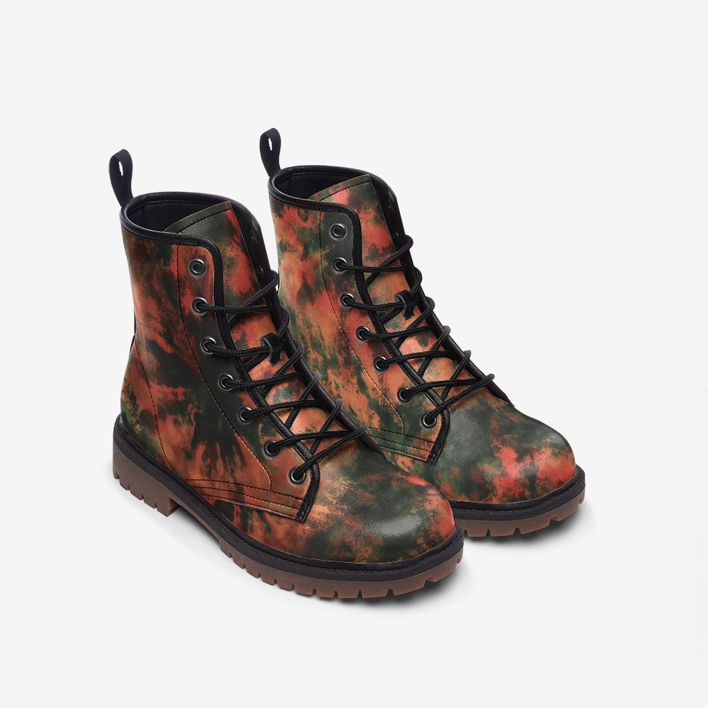 Vampire Art Tie-Dye Hippie Boho Festival Vegan Leather Unisex Combat Boots - Hellfire - US sizes