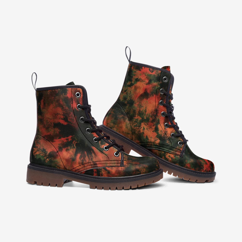 Vampire Art Tie-Dye Hippie Boho Festival Vegan Leather Unisex Combat Boots - Hellfire - US sizes