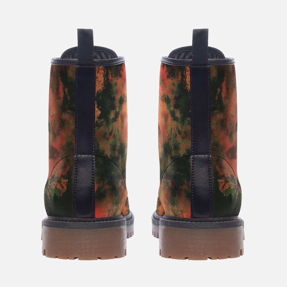 Vampire Art Tie-Dye Hippie Boho Festival Vegan Leather Unisex Combat Boots - Hellfire - US sizes