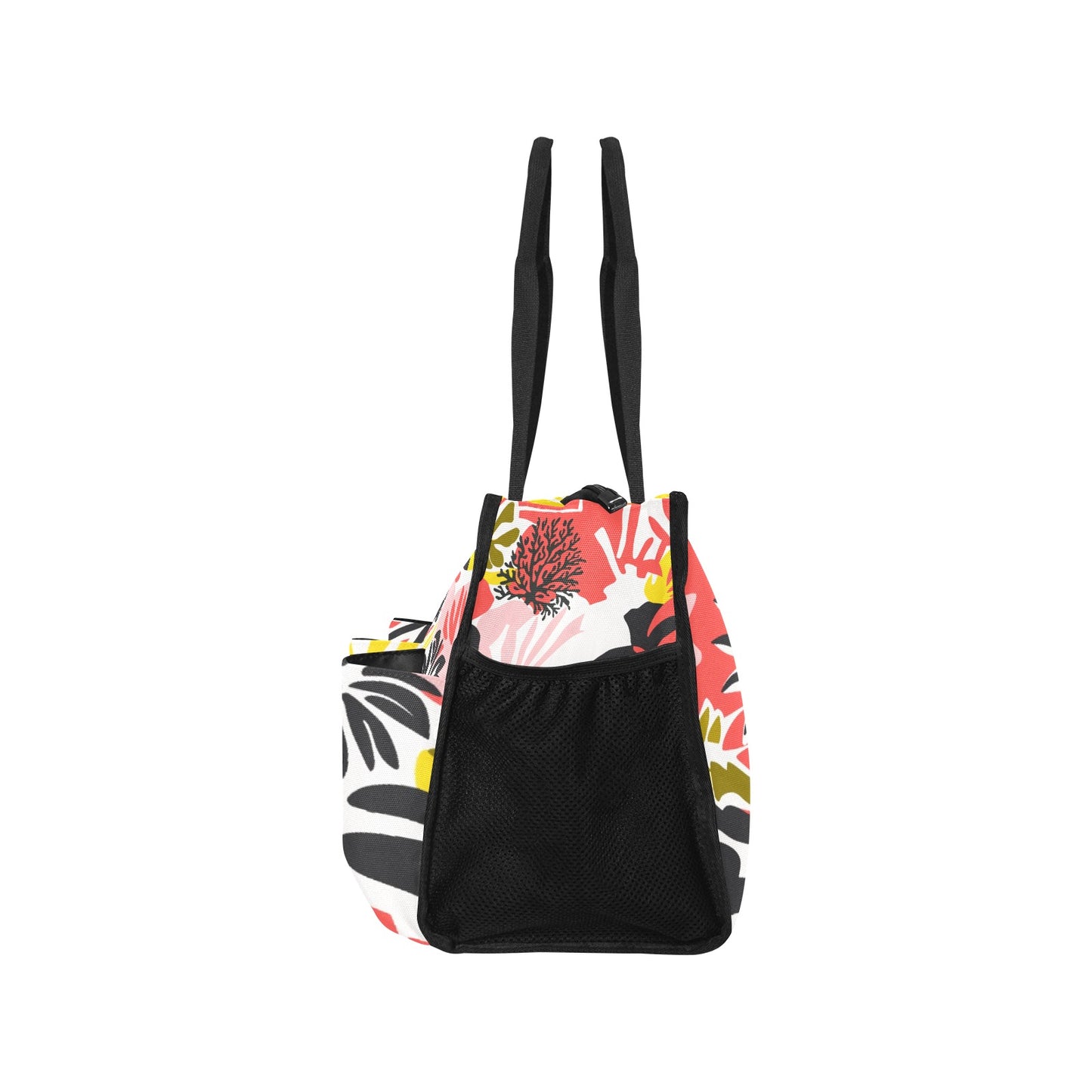 Vampire Art Retro Large Multi-pocket Beach Bag - Bold Sixties Florals with Coral Pink