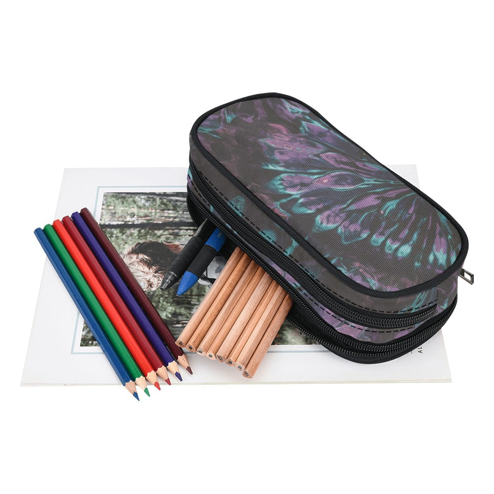 Vampire Art Studio Caddy: Deluxe Pencil Pouch - Black and Purple Boho Tie Dye