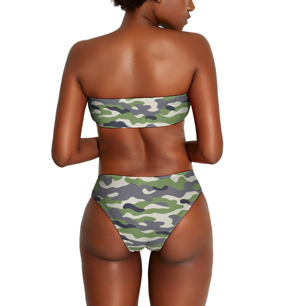 Vampire Art Two Piece Bandeau Strapless Retro Bikinis Swimsuit - Classic Eighties Camo