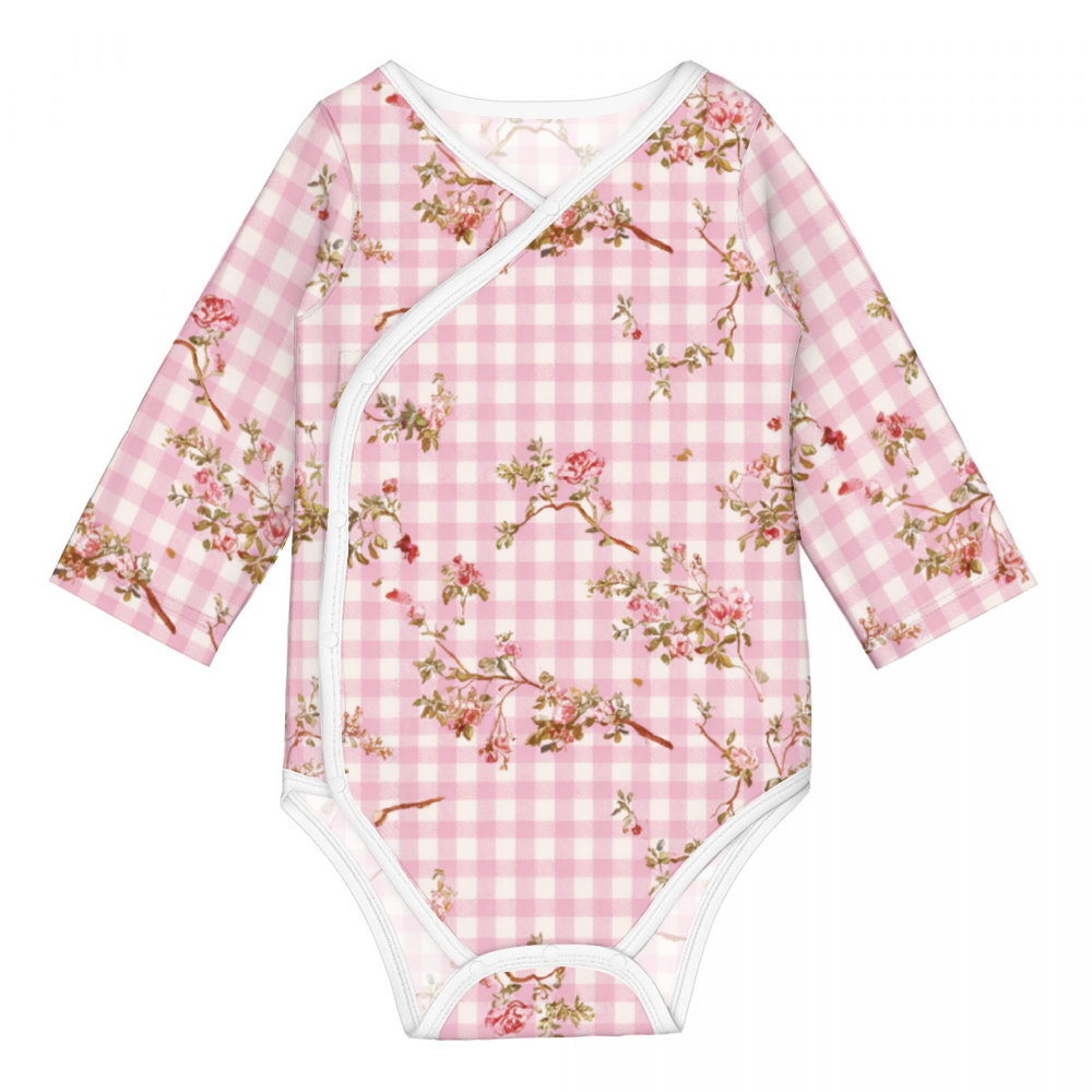 Vampire Art Retro Baby Cotton One-Piece - Pink Floral Gingham