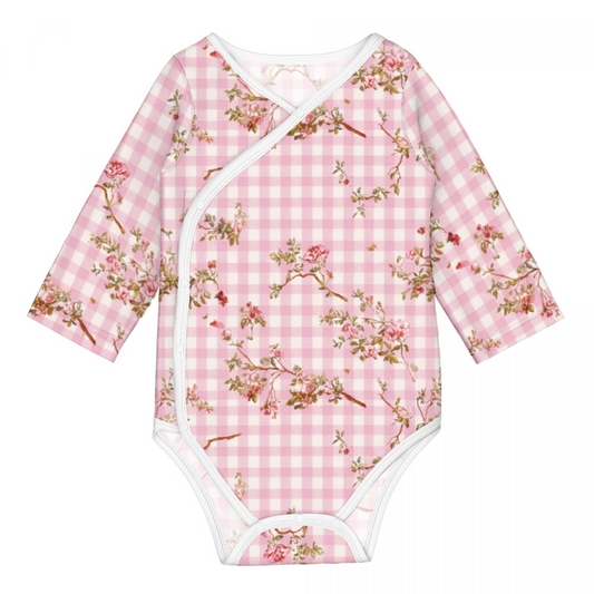 Vampire Art Retro Baby Cotton One-Piece - Pink Floral Gingham