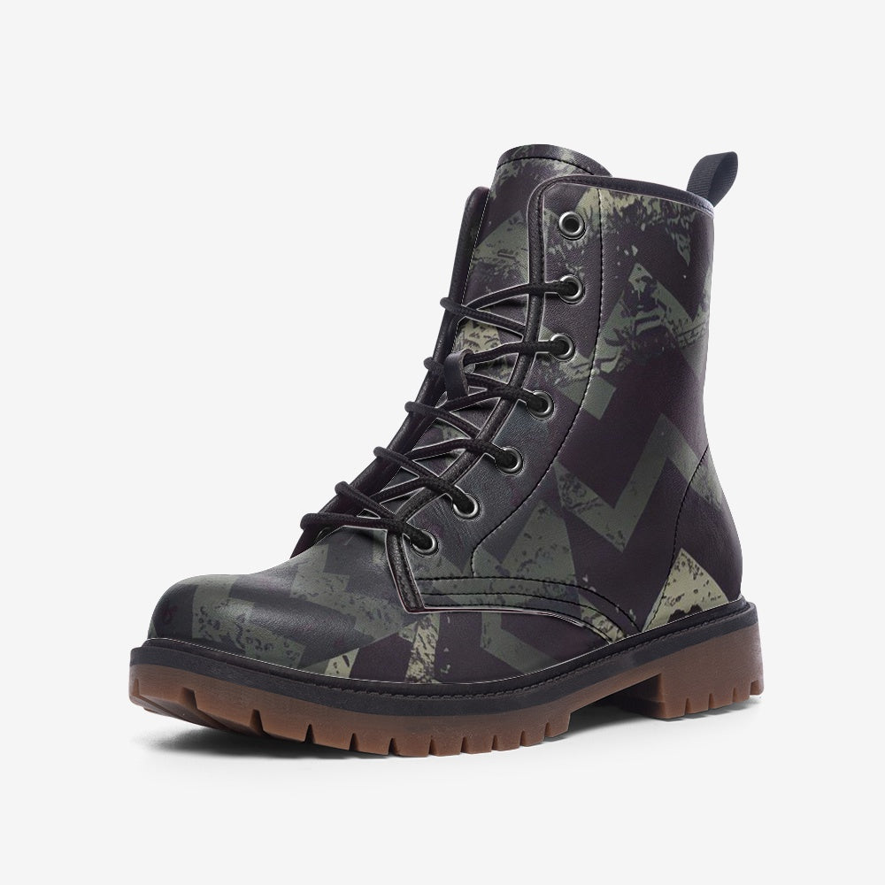 Vampire Art Grunge Patchwork Faux Leather Lightweight Combat Boots - Dark Herringbone - US sizes