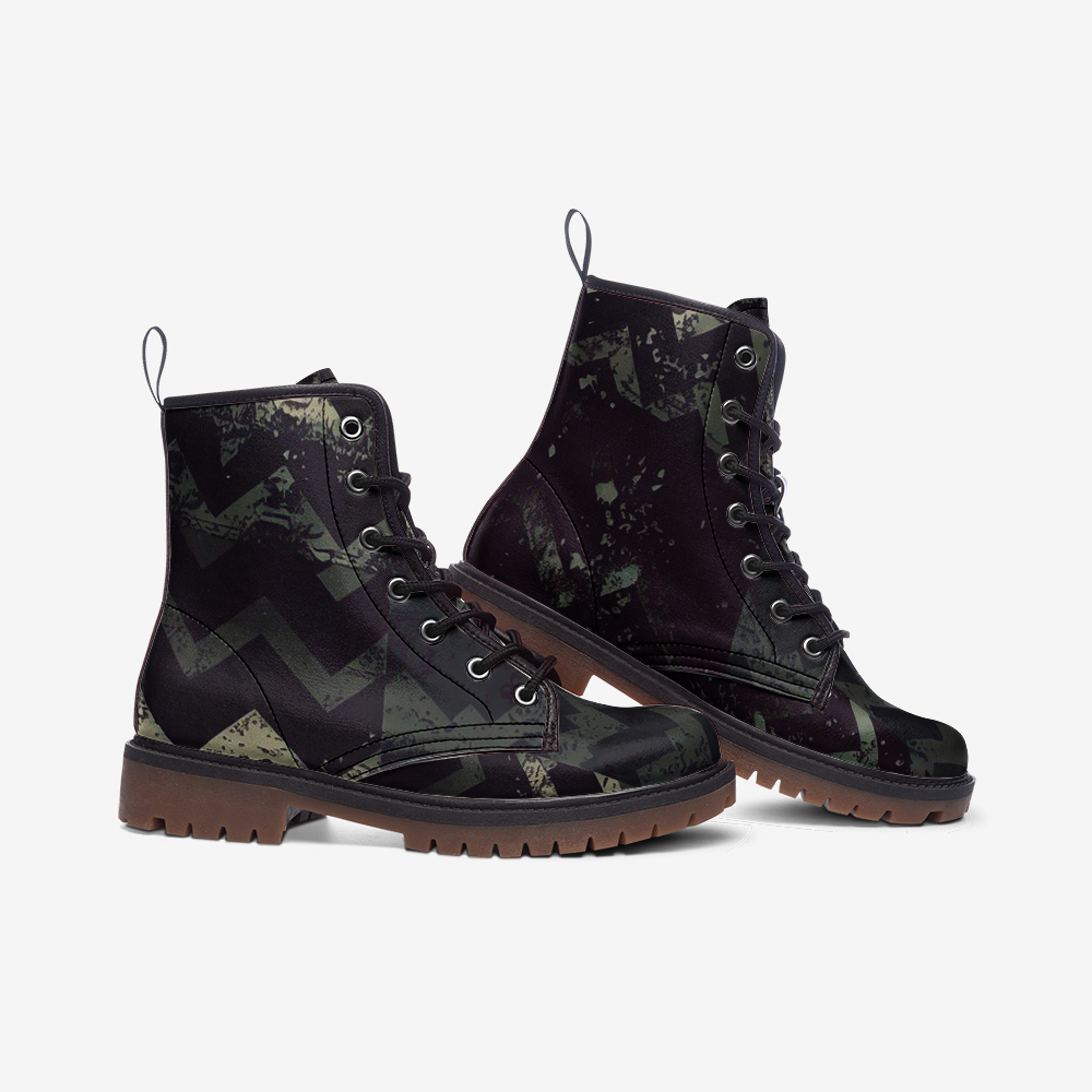 Vampire Art Grunge Patchwork Faux Leather Lightweight Combat Boots - Dark Herringbone - US sizes