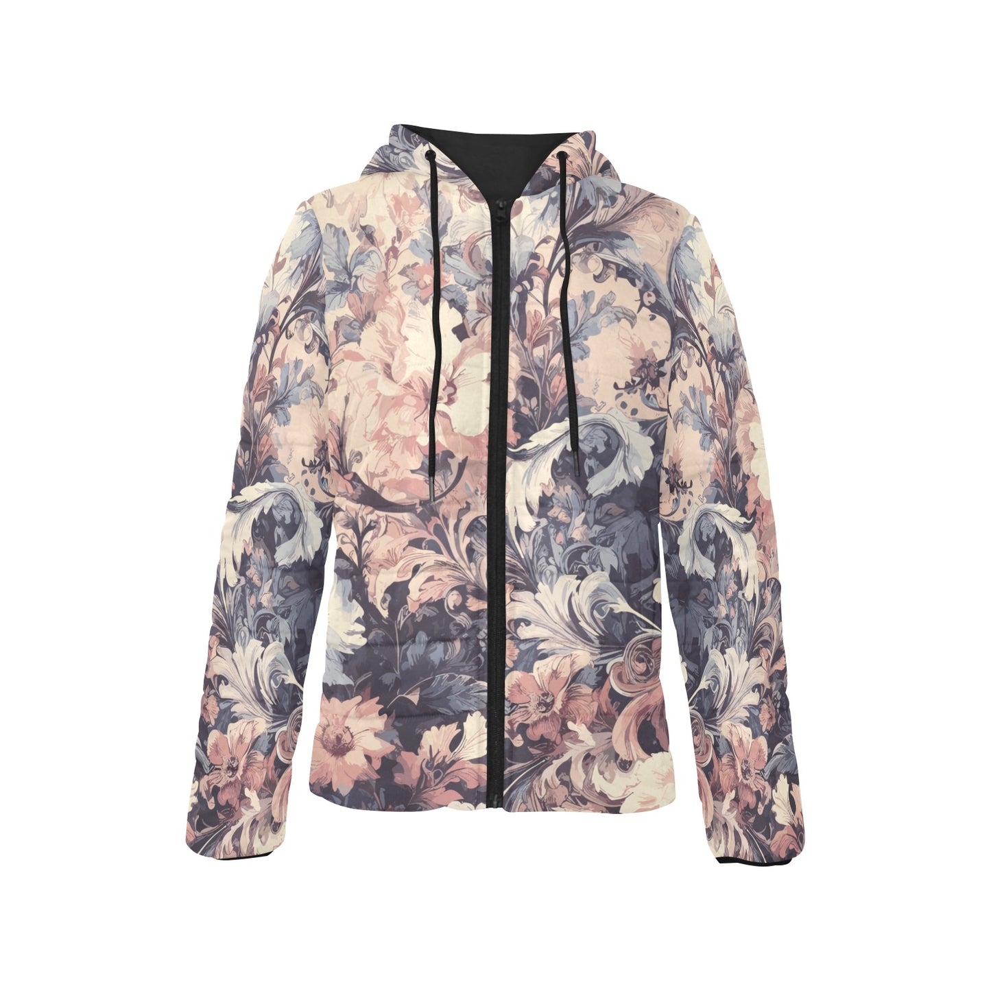 Vampire Art Grunge Victorian Flowers in Delicate Colours Women's Padded Hooded Jacket