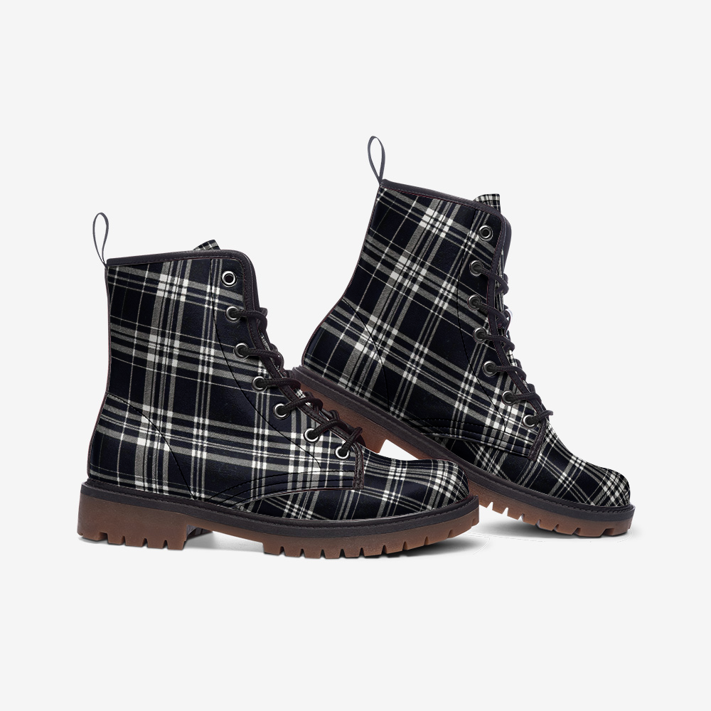 Vampire Art Dark Academia Grunge Victorian Navy Tartan Plaid Vegan Leather Unisex Combat Boots