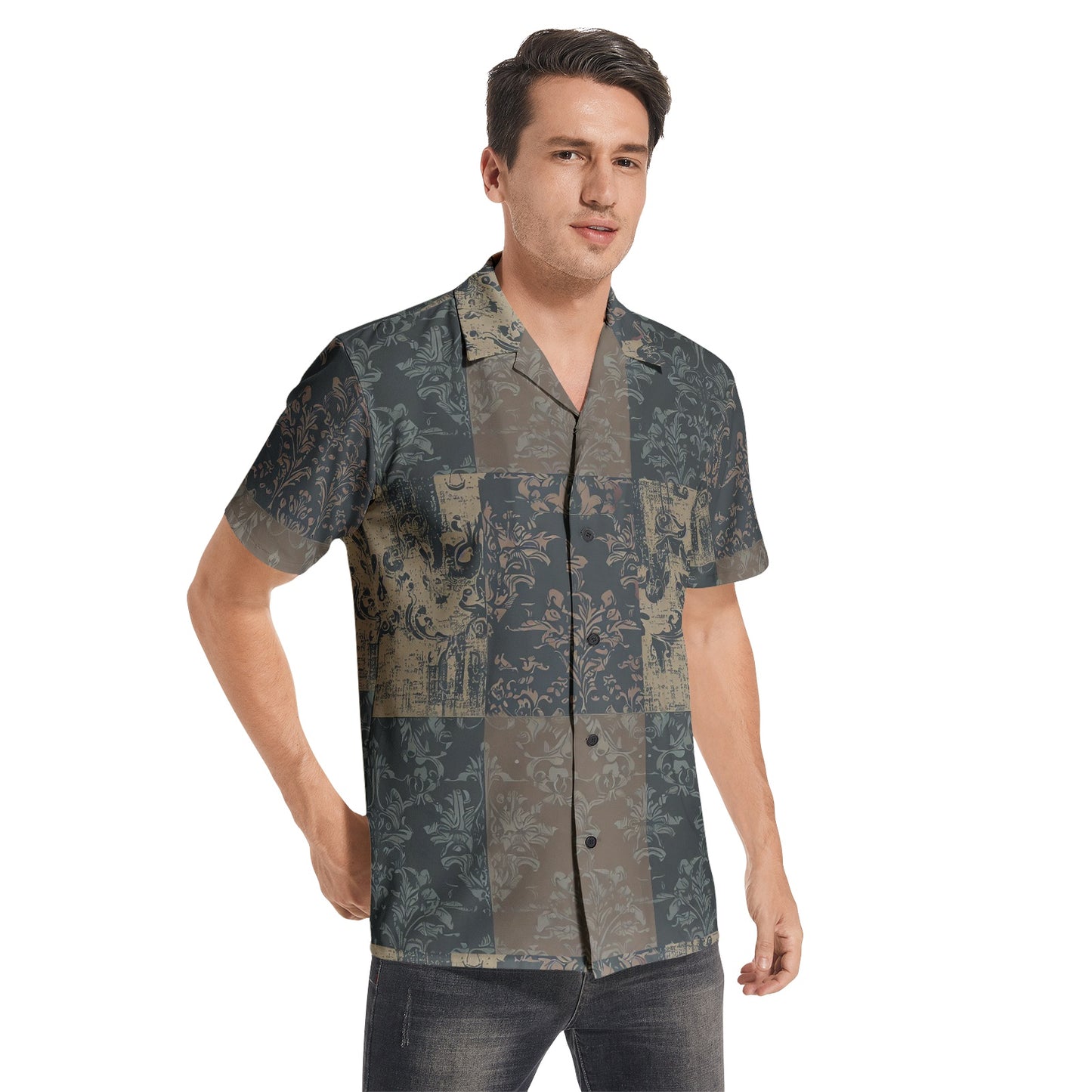 Vampire Art Grunge Patchwork Men's Short Sleeve 100% Premium Cotton Shirt - Classic Seattle